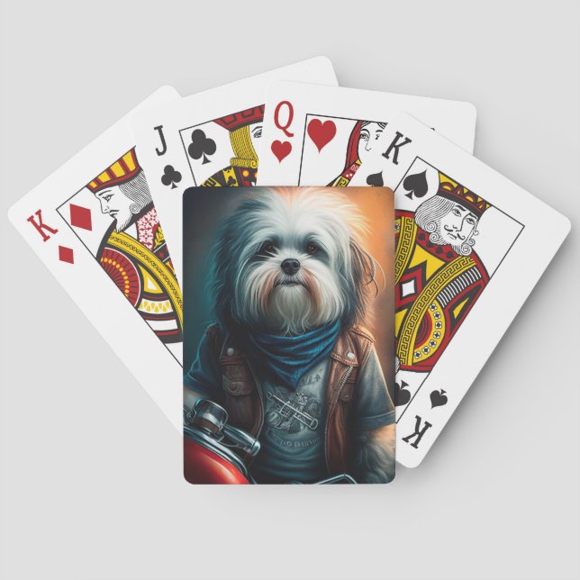 Havanese dog on bike digital painting playing cards (Back)