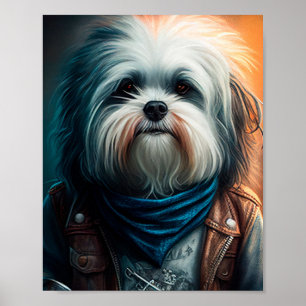 Havanese dog on bike digital painting poster