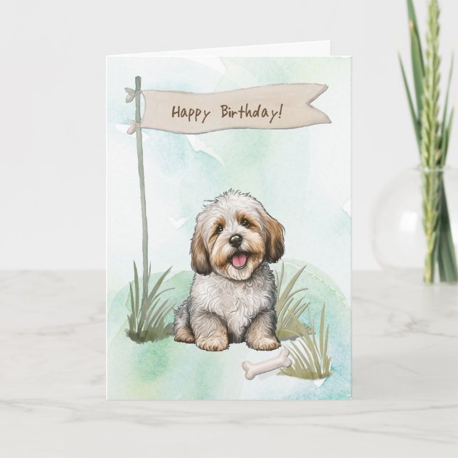 Havanese Dog Outdoors Under Birthday Sign Card (Front)