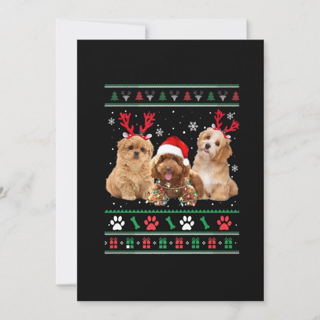 Havanese Dog Reindeer lights UGLY Christmas Pajama Holiday Card (Front)