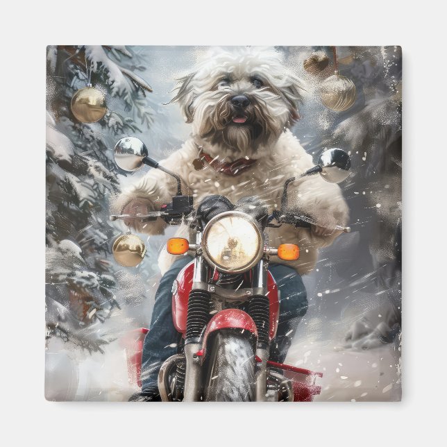 Havanese Dog Riding Motorcycle Christmas Magnet (Front)