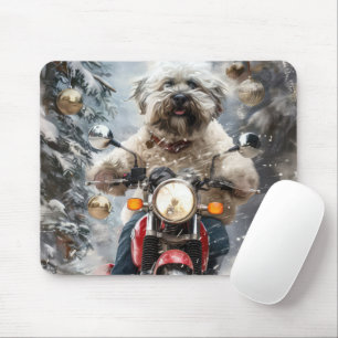 Havanese Dog Riding Motorcycle Christmas Mouse Pad