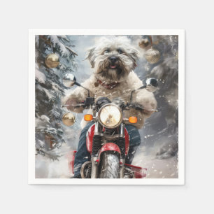 Havanese Dog Riding Motorcycle Christmas Napkin