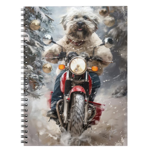 Havanese Dog Riding Motorcycle Christmas Notebook (Front)