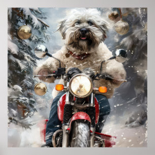 Havanese Dog Riding Motorcycle Christmas Poster