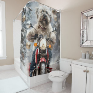 Havanese Dog Riding Motorcycle Christmas Shower Curtain