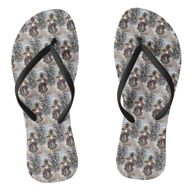 Havanese Dog Riding Motorcycle Christmas Thongs (Footbed)