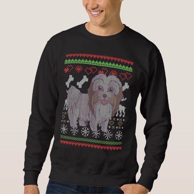 Havanese Dog Santa Claus Ugly Christmas Pattern X  Sweatshirt (Front)