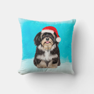 Havanese Dog Sitting On Beach Christmas Hat Cushion
