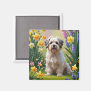 Havanese Dog Spring Flowers Painting Magnet