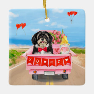 Havanese Dog Valentine's Day Truck Ceramic Ornament