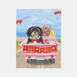 Havanese Dog Valentine's Day Truck Fleece Blanket