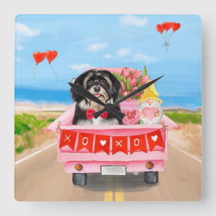 Havanese Dog Valentine's Day Truck Square Wall Clock