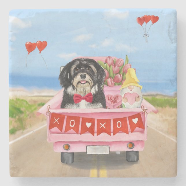 Havanese Dog Valentine's Day Truck Stone Coaster (Front)