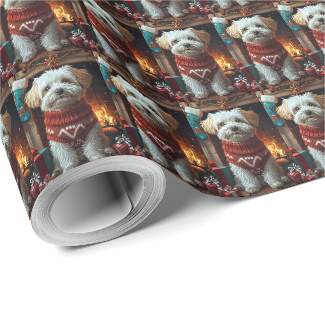Havanese Dog With Christmas Gifts  Wrapping Paper (Roll Corner)
