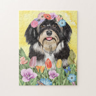 Havanese Dog with Flowers Spring Jigsaw Puzzle