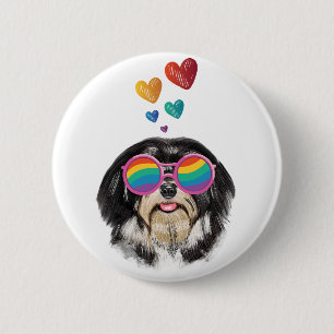 Havanese Dog with Hearts Valentine's Day  6 Cm Round Badge