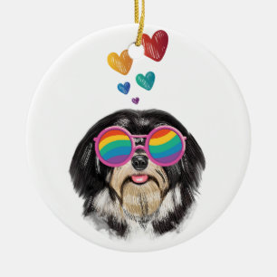 Havanese Dog with Hearts Valentine's Day Ceramic Ornament