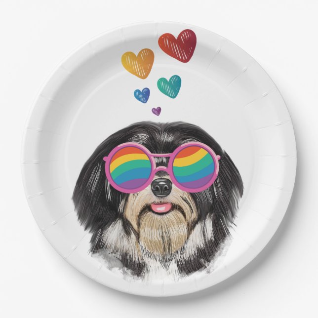 Havanese Dog with Hearts Valentine's Day Paper Plate (Front)