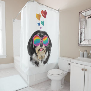 Havanese Dog with Hearts Valentine's Day Shower Curtain