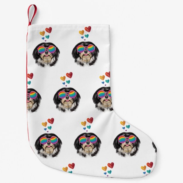 Havanese Dog with Hearts Valentine's Day Small Christmas Stocking (Front)