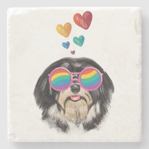 Havanese Dog with Hearts Valentine's Day Stone Coaster