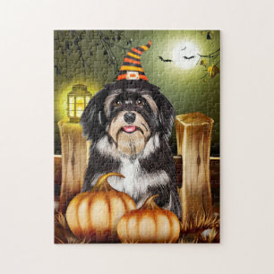 Havanese Dog with Witch Hat Halloween Gift Idea Jigsaw Puzzle