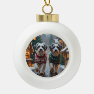 Havanese Dogs Christmas Snow Holiday Ceramic Ball Christmas Ornament