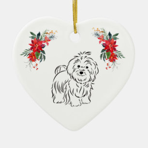 Havanese Drawing with Name Poinsettia Ceramic Ornament