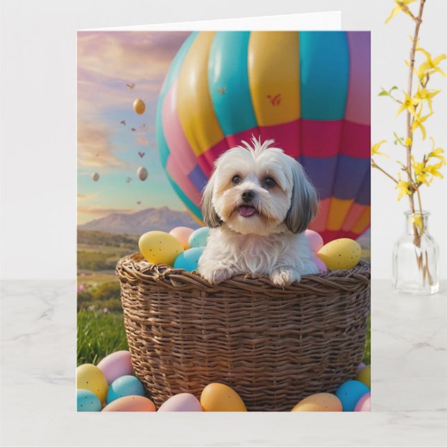 Havanese Easter Eggs Card (Yellow Flower)