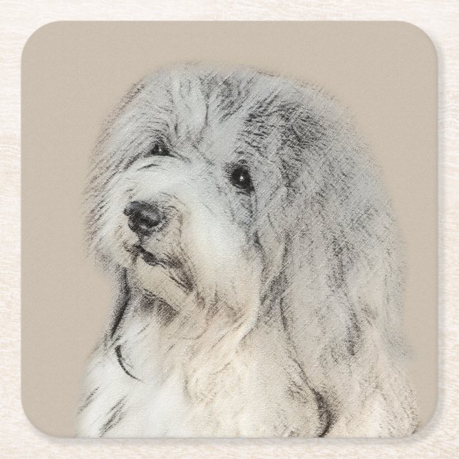 Havanese (Gold Sable) Painting - Original Dog Art Square Paper Coaster (Front)