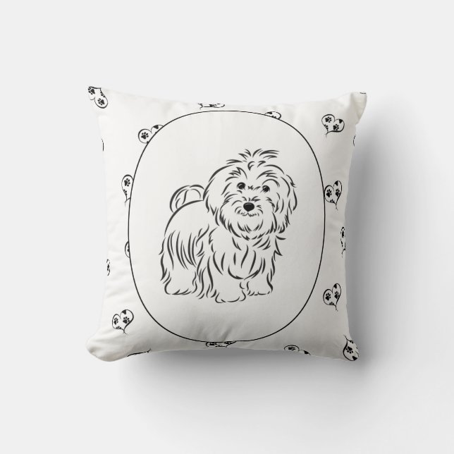 Havanese Hearts and Pawprints Cushion (Front)
