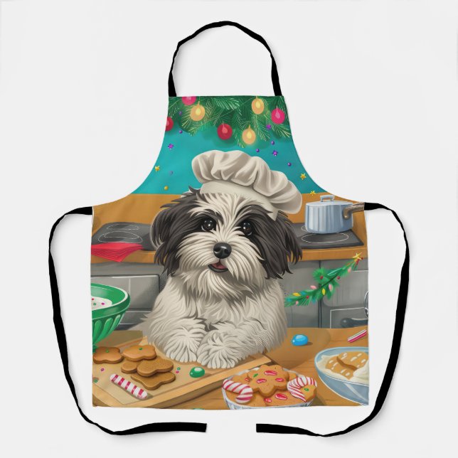 Havanese Holiday Baking: Festive Christmas Apron (Front)