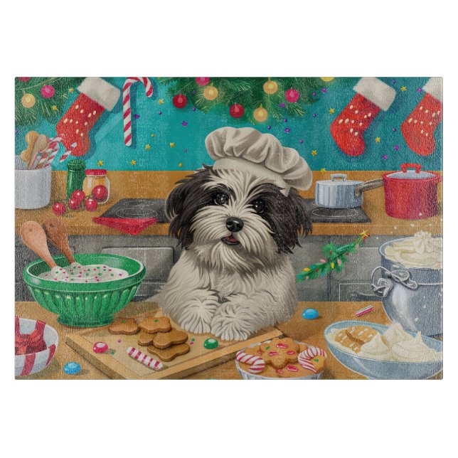 Havanese Holiday Baking: Festive Christmas Cutting Board (Front)