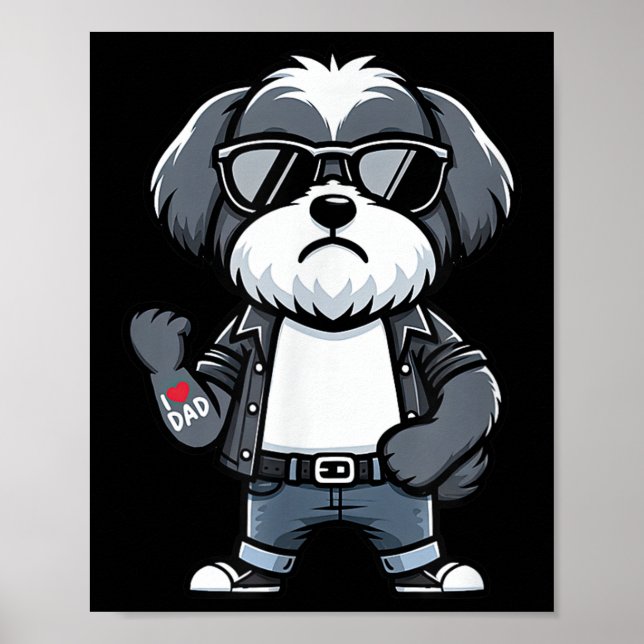 Havanese I Love Dad Funny Dog Tattoo  Poster (Front)