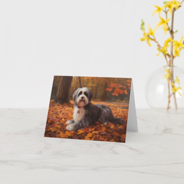 Havanese in Autumn Leaves Fall Inspire  Card (Yellow Flower)