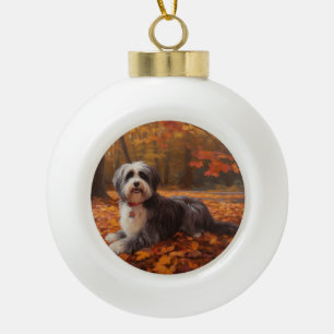 Havanese in Autumn Leaves Fall Inspire Ceramic Ball Christmas Ornament