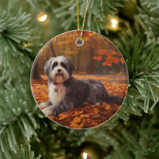 Havanese in Autumn Leaves Fall Inspire  Ceramic Ornament (Tree)