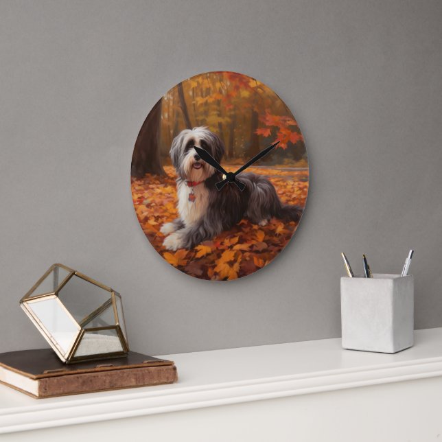 Havanese in Autumn Leaves Fall Inspire  Large Clock (Office)