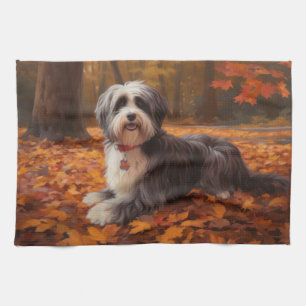 Havanese in Autumn Leaves Fall Inspire Tea Towel