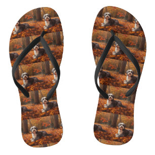 Havanese in Autumn Leaves Fall Inspire  Thongs