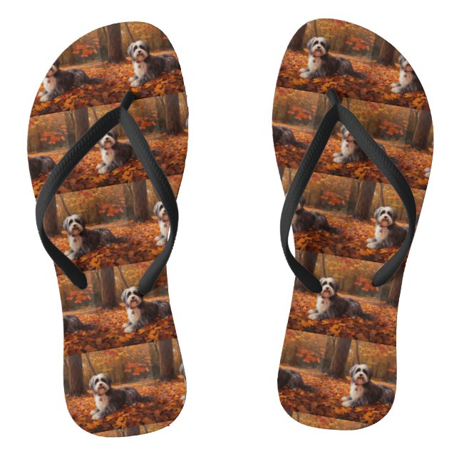 Havanese in Autumn Leaves Fall Inspire  Thongs (Footbed)