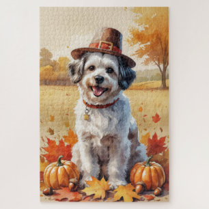 Havanese In Autumn Leaves Thanksgiving Art Jigsaw Puzzle