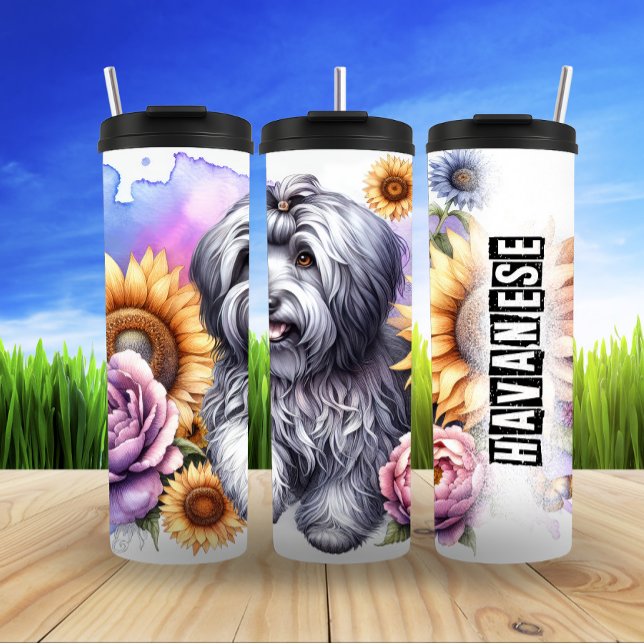 Havanese in Sun-Kissed Blooms Thermal Tumbler (Creator Uploaded)