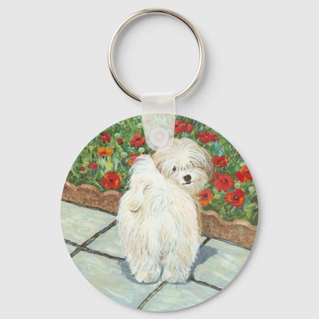 Havanese n Poppies Art Print Gifts & Cards Key Ring (Front)