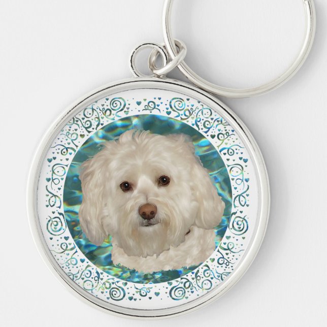 Havanese on Turquoise Water Key Ring (Front)