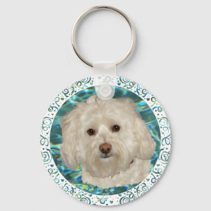 Havanese on Turquoise Water Key Ring