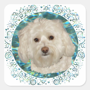 Havanese on Turquoise Water Square Sticker