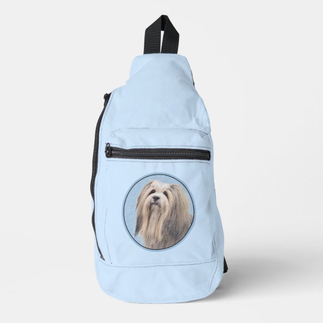 Havanese Painting Silver Cute Original Pet Dog Art Sling Bag (Front)