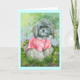 Havanese Pink Coat Art Portrait Card